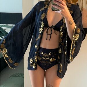 Her Pony Matching Gold and Blue Embellished Festival Set